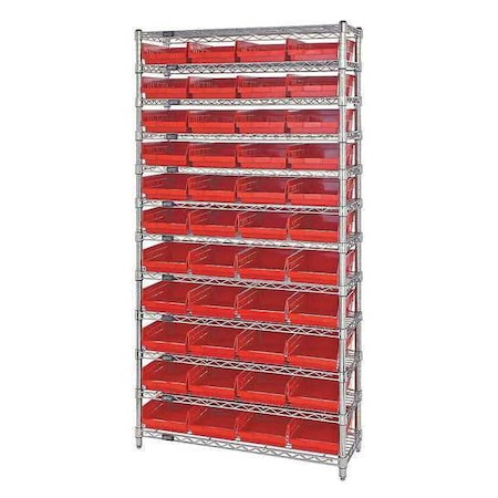 Quantum Storage Systems Steel, Polypropylene Bin Shelving, 18 in D x 74 in H x 36 in W, 12 Shelves, Red WR12-108RD
