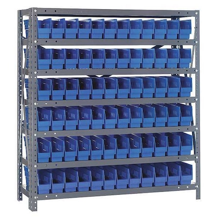 Quantum Storage Systems Steel Bin Shelving, 36 in W x 39 in H x 12 in D, 7 Shelves, Gray/Blue 1239-100BL