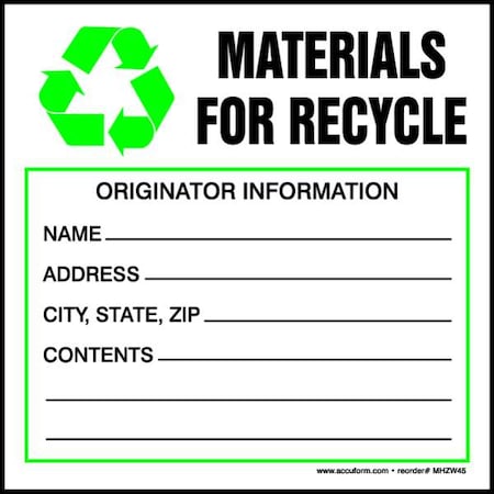 Accuform DOT Handling Label, Polyester, 6" W, 6" H MHZW45EVC