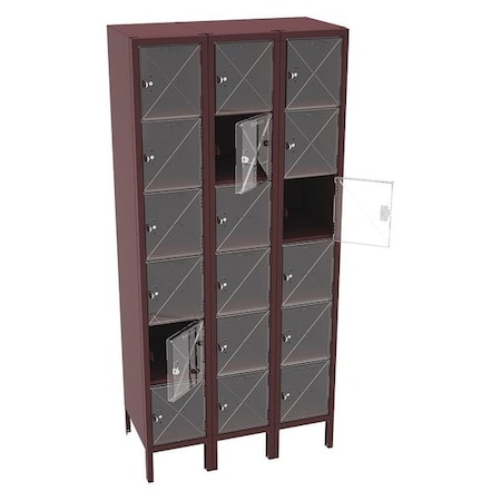 Tennsco Box Locker, 36 in W, 18 in D, 78 in H, (3) Wide, (6) Tier, Wine CBL6-121812-3 WINE