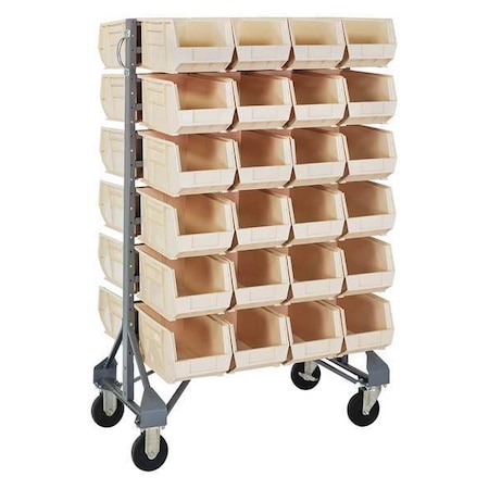 Quantum Storage Systems Steel Mobile Bin Rail Floor Rack, 36 in D x 53 in H x 20 in W, Ivory MQRU-12D-240-48IV