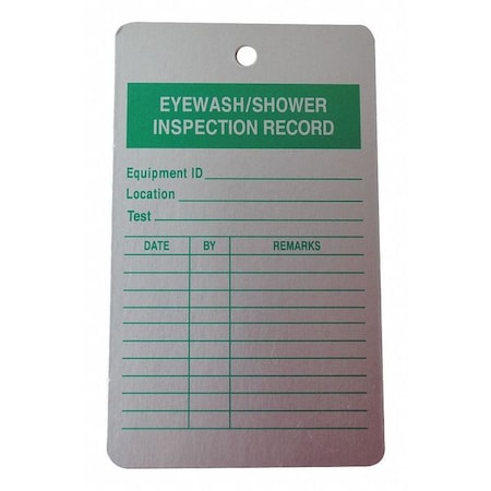 Zoro Select Tag, Emergency Shower & Eye Wash Test, Aluminum, 5 in H x 3 in W, White, Rectangle, 25 PK 8Y394