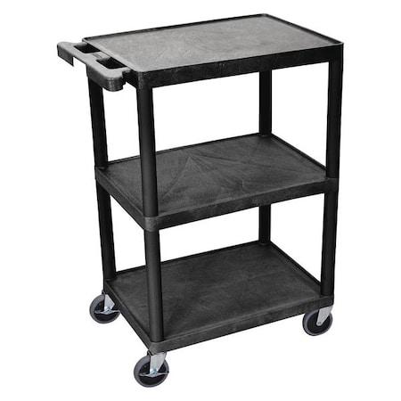 ZORO SELECT Utility Cart with Lipped Plastic Shelves, Polyethylene, Flat, 3 Shelves, 400 lb HE34-B