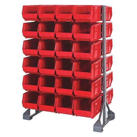 Quantum Storage Systems Steel Bin Rail Floor Rack, 20 in D x 54 in H x 36 in W, Red QRU-12D-240-48RD