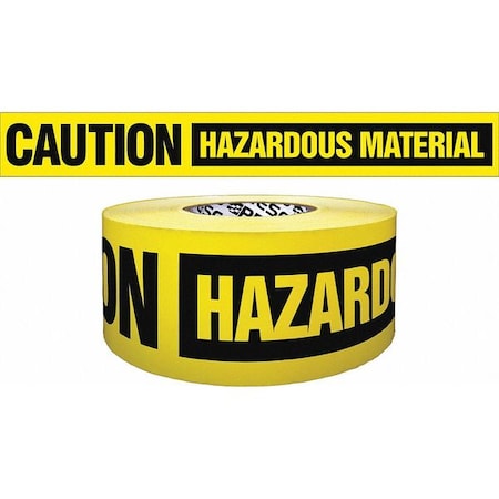 Zoro Select Barricade Tape, Caution Hazardous Material, Yellow, 3 in Wide x 500 ft Length, Polypropylene, 4 mil B354Y4437-200