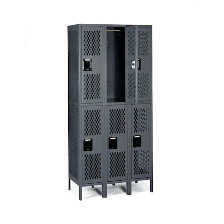 Tennsco Wardrobe Locker, 36 in W, 18 in D, 78 in H, (2) Tier, (3) Wide, Gray VDL-121836-3MED GRAY