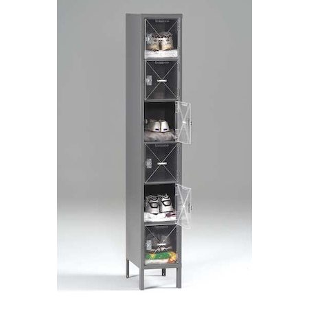 Tennsco Box Locker, 12 in W, 12 in D, 78 in H, (1) Wide, (6) Tier, Gray CBL6-121212-1 MED GR