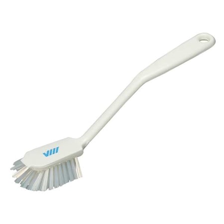 VIKAN 2 25/64 in W Dish Brush, Medium, 8 in L Handle, 3 1/8 in L Brush, White, Plastic 42375