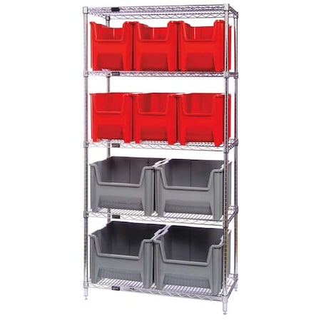 Quantum Storage Systems Steel Bin Shelving, 18 in D x 74 in H x 36 in W, 5 Shelves, Blue WR5-600800BL