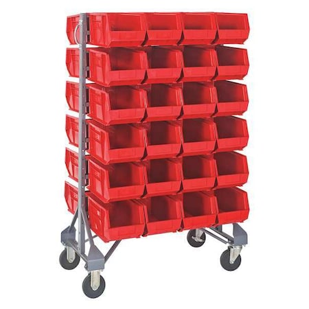 Quantum Storage Systems Steel Mobile Bin Rail Floor Rack, 36 in D x 53 in H x 20 in W, Red MQRU-12D-240-48RD