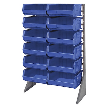 Quantum Storage Systems Steel Bin Rail Floor Rack, 36 in D x 54 in H x 15 in W, Blue QRU-12S-250-12BL