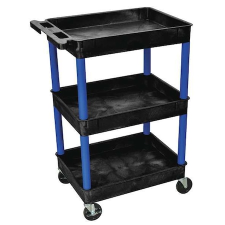 Zoro Select Utility Cart with Deep Lipped Plastic Shelves, 300 lb Load Capacity, 3 Shelves, 24 in L, 18 in W BKSTC111BU