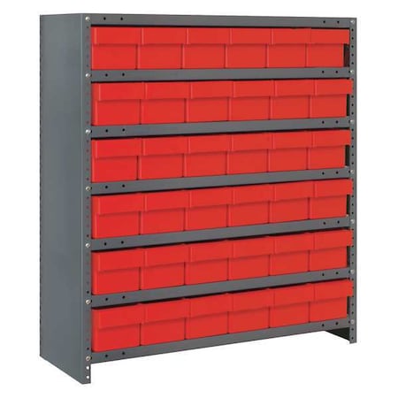 Quantum Storage Systems Steel Enclosed Bin Shelving, 12 in D x 39 in H x 36 in W, 7 Shelves, Red CL1239-601RD