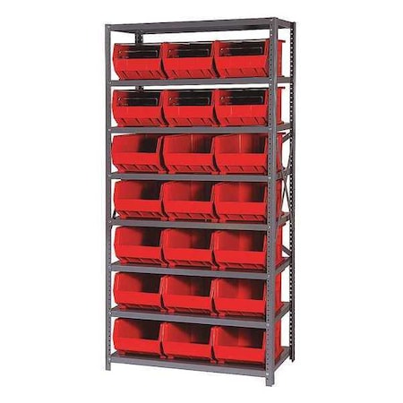 Quantum Storage Systems Steel Bin Shelving, 18 in D x 75 in H x 36 in W, 8 Shelves, Red QSBU-255RD