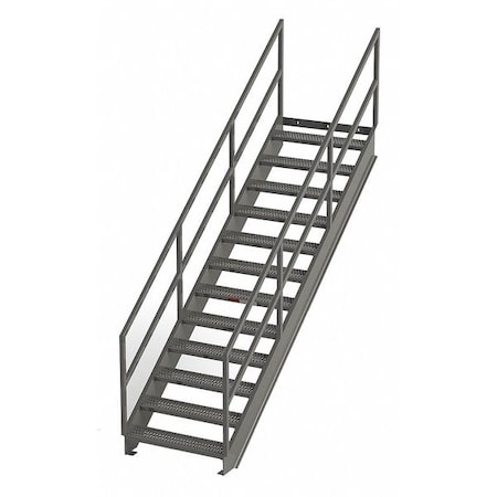 Zoro Select Stair Unit, 127 in Overall H, 12 Steps, Carbon Steel, 1,000 lb Load Capacity, Serrated Tread IS91-36