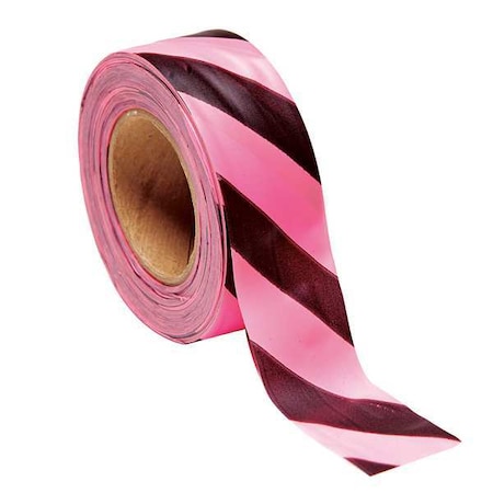 Zoro Select Flagging Tape, No Legend, Black/Fluorescent Pink, 1 3/16 in Wide x 150 ft Length, Vinyl, 2.5 mil SPGBK-200