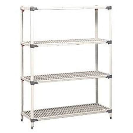 Metro Freestanding Plastic Shelving, Open Style, 18 in D, 60 in W, 62 in H, 4 Shelves, Blue/Taupe Q366G3