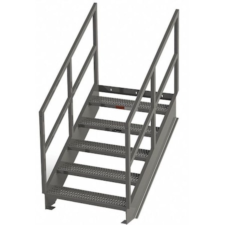 Zoro Select Stair Unit, 78 in Overall H, 5 Steps, Carbon Steel, 1,000 lb Load Capacity, Serrated Tread IS42-36