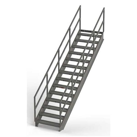Zoro Select Stair Unit, 141 in Overall H, 14 Steps, Carbon Steel, 1,000 lb Load Capacity, Serrated Tread IS105-36