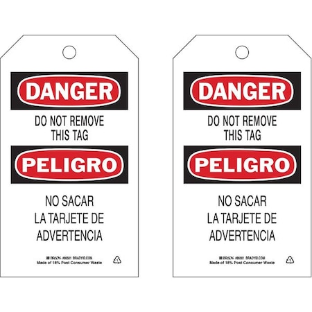 Brady Danger Bilingual Tag, Lockout Tagout, Polyester, 7 in H x 4 in W ...