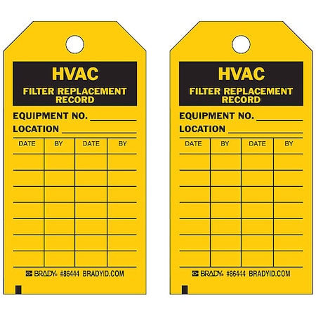 Brady Tag, Inspection, Heavy Duty Polyester, 5 3/4 in H x 3 in W, Black on Yellow, Rectangle, 10 PK 86444