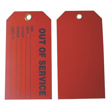 Zoro Select Tag, Full Cylinder, Cardstock, 3 in H x 5 3/4 in W, Red, Rectangle, 100 PK 8CLC4