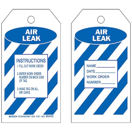 Brady Tag, Inspection, Heavy Duty Polyester, 5 3/4 in H x 3 in W, Blue on White, Rectangle, 10 PK 86435