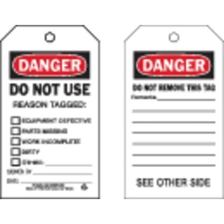 Brady Danger Tag, Lockout Tagout, Polyester, 7 in H x 4 in W, Black, Red, White, Rectangle, 10 PK 86588