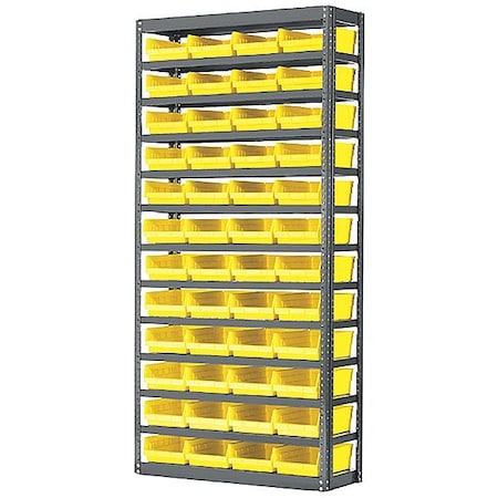 Akro-Mils Steel Bin Shelving, 12 in D x 79 in H x 36 in W, 13 Shelves, Yellow AS1279130Y