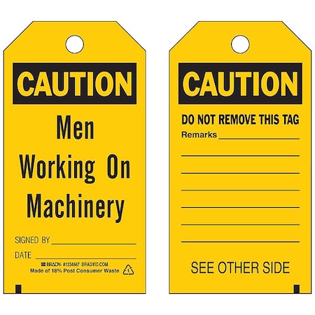 Brady Caution Tag, Cleaning and Maintenance, Polyester, 5 3/4 in H x 3 in W, Black, Yellow, Rectangle 86544