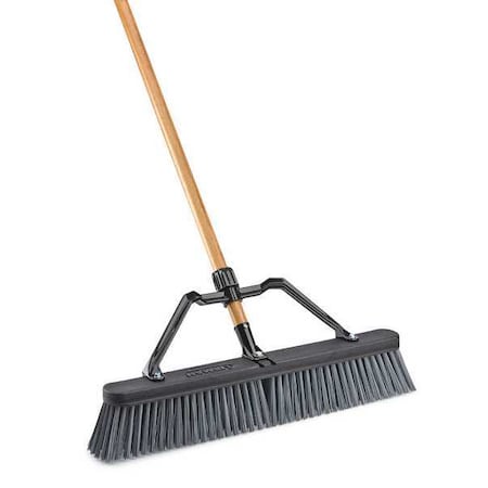 LIBMAN 24 in Sweep Face Push Broom, Gray, 60 in L Handle 1293G