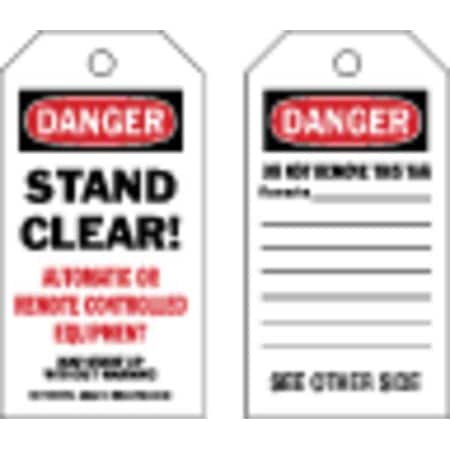 Brady Danger Tag, Keep Clear, Polyester, 5 3/4 in H x 3 in W, Black, Red, White, Rectangle, 10 PK 86410