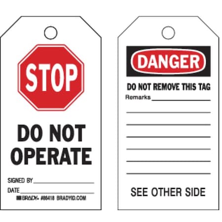Brady Danger Tag, 7 x 4 In, Bk and R/Wht, PK100 86702