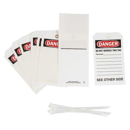 Brady Danger Tag, Danger, Polyester, 7 in H x 4 in W, Black, Red, White, Rectangle, 10 PK 81991