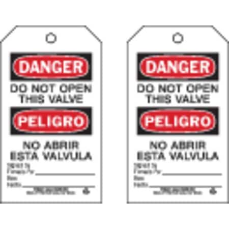 Brady Danger Tag, Lockout Tagout, Polyester, 7 in H x 4 in W, Black, Red, White, Rectangle, 10 PK 86578