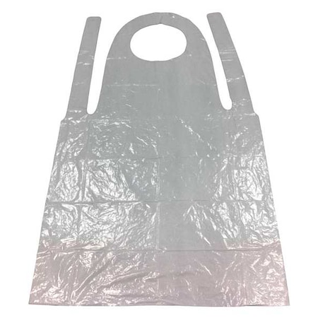 Condor Disposable Bib Apron, Polyethylene, 1.75 mil Thick, 46 in Long, White, Universal Size, PK100 9F378