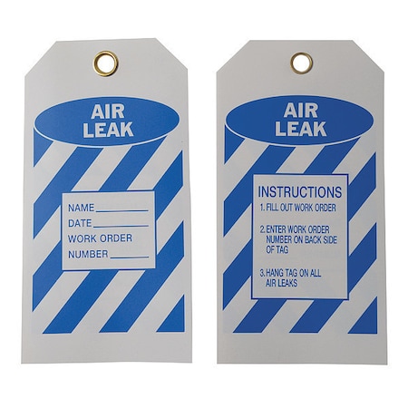 Zoro Select Tag, Air Leak, Polyester, 5 3/4 in H x 3 in W, Blue, White, Rectangle, 10 PK 8CV32