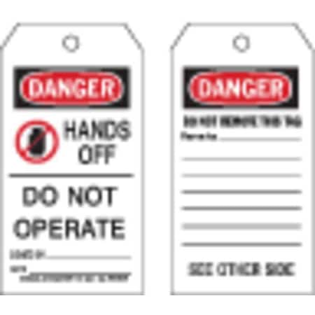 Brady Danger Tag, Polyester, 5 3/4 in H x 3 in W, Black and Red on White, Rectangle, 10 PK 86403