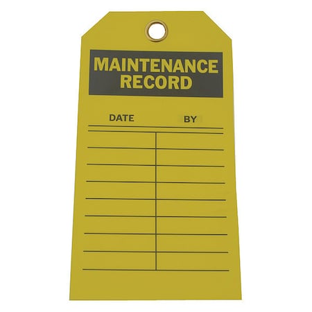 Zoro Select Tag, Maintenance, Polyester, 5 3/4 in H x 3 in W, Yellow, Rectangle, 10 PK 8CW45