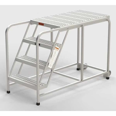 Zoro Select Aluminum Mobile Work Platform, 4 Steps, No Handrails, 42"D Platform, Serrated Tread A017