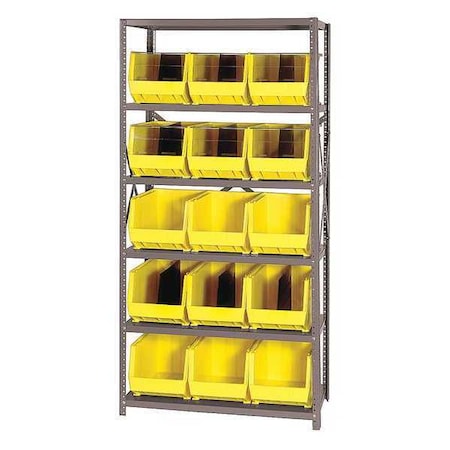 Quantum Storage Systems Steel Bin Shelving, 18 in D x 75 in H x 36 in W, 6 Shelves, Yellow QSBU-260YL