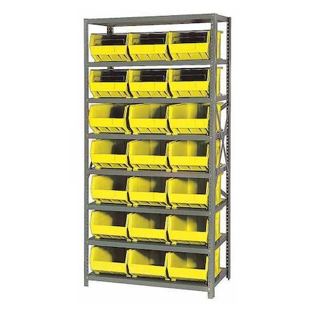 QUANTUM STORAGE SYSTEMS Steel Bin Shelving, 36 in W x 75 in H x 18 in D, 8 Shelves, Yellow QSBU-255YL