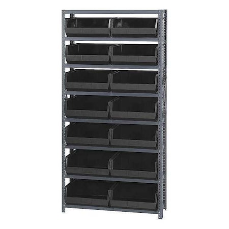 Quantum Storage Systems Steel Bin Shelving, 12 in D x 75 in H x 36 in W, 8 Shelves, Black QSBU-250BK