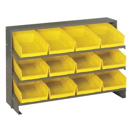Quantum Storage Systems Steel Bench Pick Rack, 12 in D x 21 in H x 36 in W, 3 Shelves, Yellow QPRHA-107YL