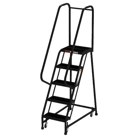 Ega 6.7 ft H Steel Rolling Ladder, 5 Steps, 450 lb Load Capacity F008-BL