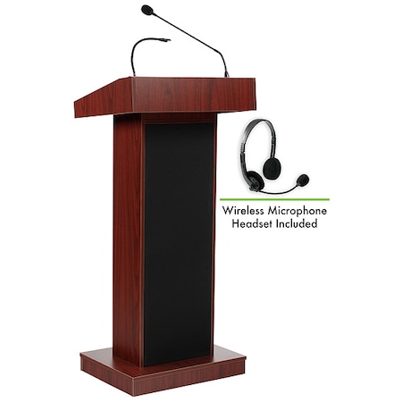 Oklahoma Sound Orator Lectern with Wireless Headset Mic, Mahogany 800X-MY/LWM-7