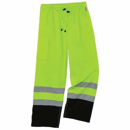 Ergodyne Hi-Visibility Breathable Rain Pants, Polyester, Elastic Closure, High Visibility Lime/Black 8915BK-4XL