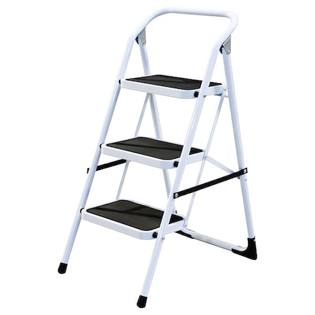 Zoro Select Step Stool, 3 Steps, 225 lb Load Capacity, 3.1 ft Overall Height, Steel, White 803CJ7