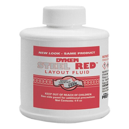Dykem Steel Red Layout Fluid - 4 Oz Brush Cap Bottle For Metalworking & Pattern Making
