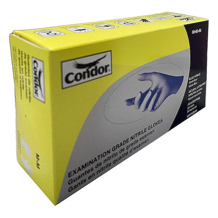Condor Disposable Gloves, Chemical-Resistant/Medical Grade, 4 mil, Nitrile, Powder-Free, M, 100 PK, Blue 819MF9